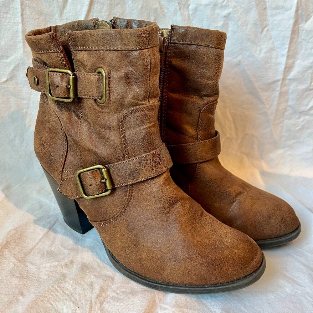 Mootsie's Tootsie's Brown Vegan Moto Ankle Boots with Buckles * Size 7.5